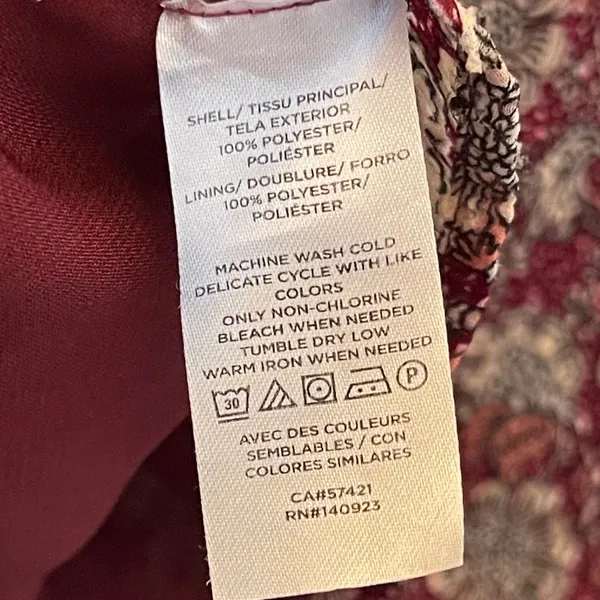 Loft Womens Burgundy Floral Clip Dot Ruffle Sleeve Tie Neck Blouse Size M - Image 4