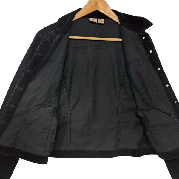Black Corduroy Button Up Trucker Cotton Jacket Moto Edgy Comfy Streetwear Size M - Image 4