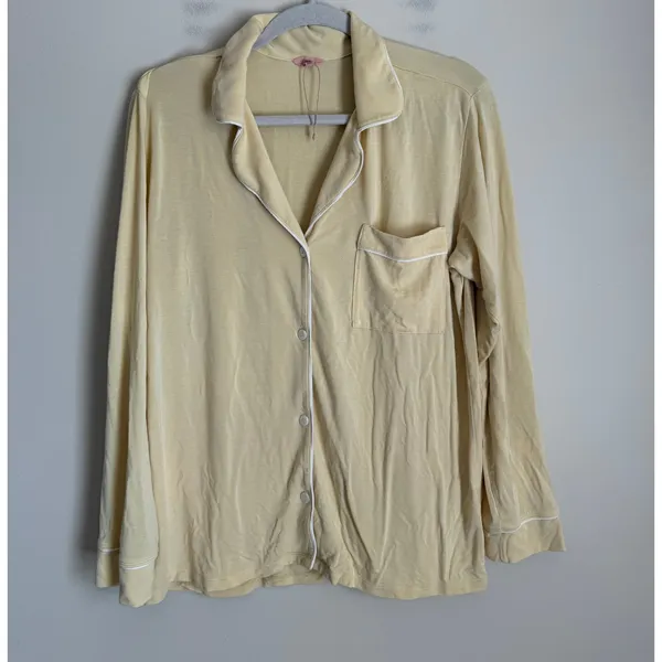 Eberjey Pajama Set Modal Womens S Yellow Gisele Long Sleeve Button Front Piping - Image 3