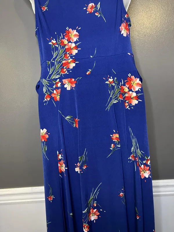 Torrid Dress Sz 00 (Med) Blue Floral V Neck Hi Low Maxi Fit & Flare Sundress - Image 9