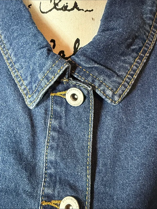 BloomChic Button-down Curvy Hem Sleeveless Dark Blue Denim Tunic - Image 7
