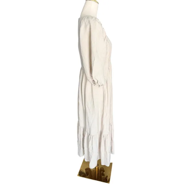 Hunter Bell Linen Blend Midi Dress M Natural Puff Sleeve V Neck Cottagecore - Image 4