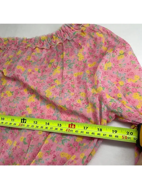 LoveShackFancy Pink yellow Floral Rayna Cotton Mini Dress size S Ruffled Layers - Image 6