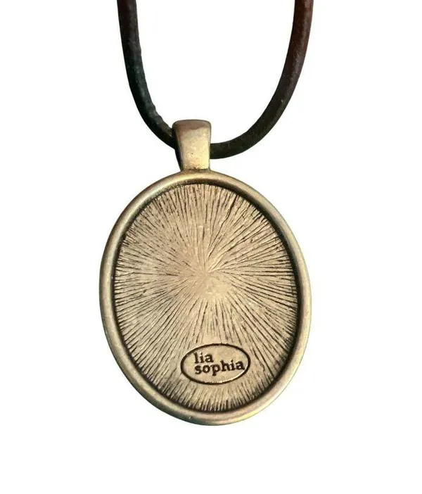 Lia Sophia Realm Brown Enamel Glass Bead Oval Pendant Necklace Cord Adj 15" + 3" - Image 5