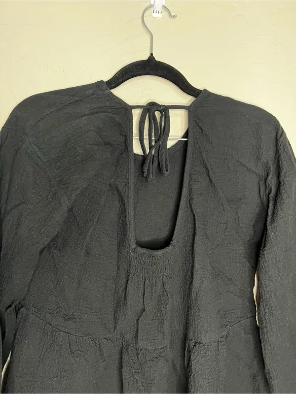 Madewell Black‎ Gauze Open Back Peplum Tie Long Sleeve Blouse - Image 7