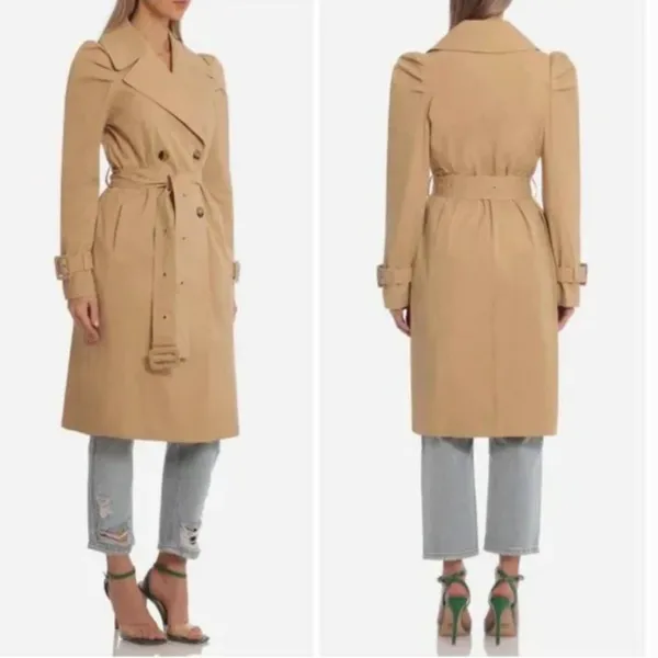 NWOT AVEC LES FILLES Puff Sleeve Belted Trench Coat Tan Camel - Image 2