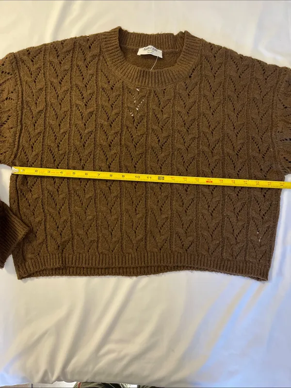 Double Zero Chocolate Brown Cable Crewneck Sweater - Image 3