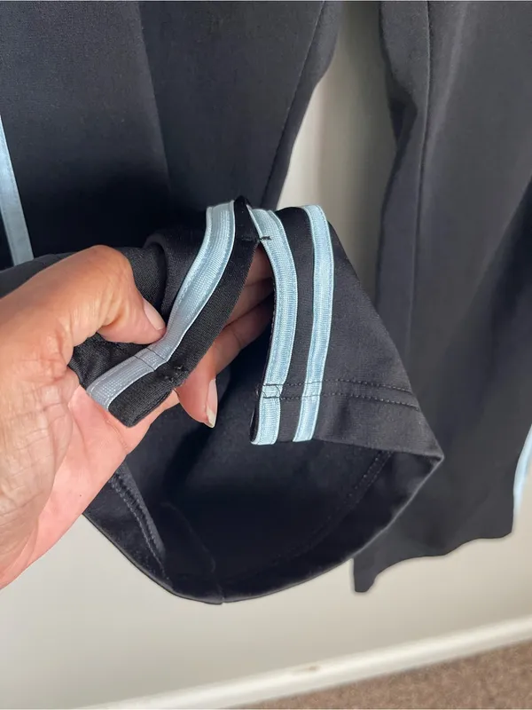 ADIDAS Black Track Pants with Light Blue Stripes Sz S - Image 5