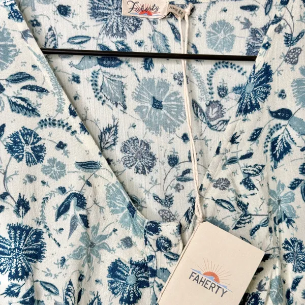 NWT Faherty Sorrento Print Dreamer Floral Maxi Dress Blue White Women’s Size XXS - Image 9
