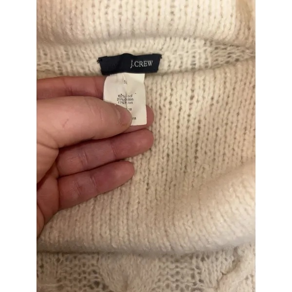 j crew black tag wool cable‎ knit turtleneck sweater beige loose knit med - Image 5