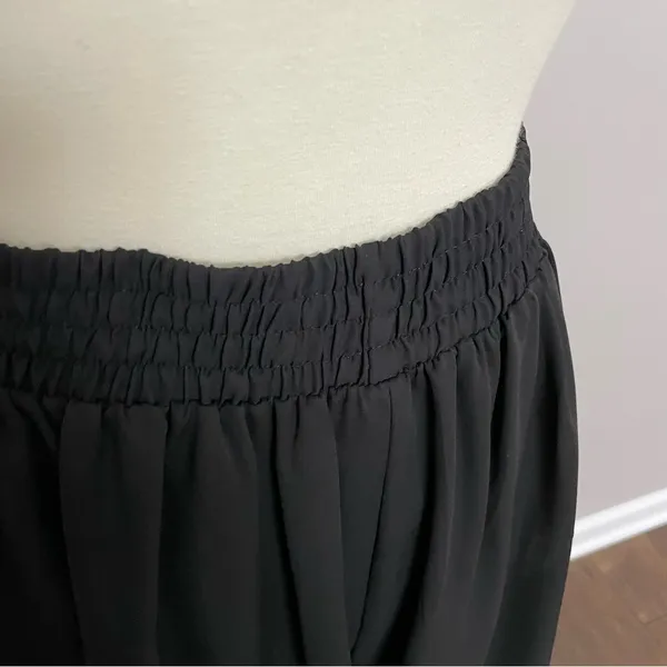 Vintage Clio Pants Wide Leg Palazzo Culottes Cropped Elastic Waist Lined Black - Image 7