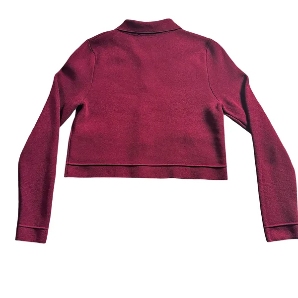 Zara Burgundy Cropped Cardigan Jacket Size S Collared Button Front - Image 3