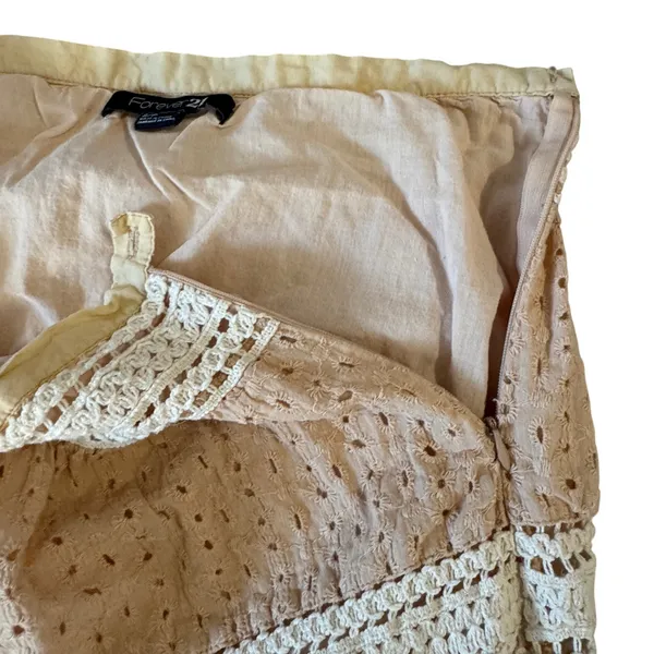 Crochet Lace Eyelet Tiered Mini Skirt S Tan Boho Cottagecore Prairie‎ Fairy Soft - Image 8