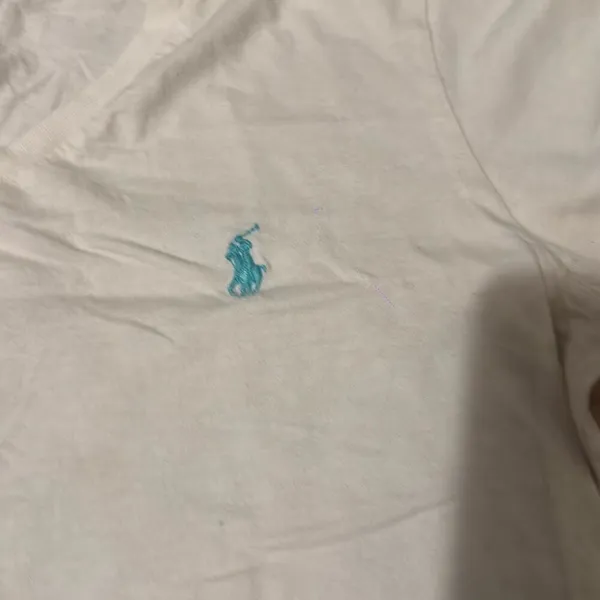 Vintage‎ Ralph Lauren Sport White 100% Cotton T-Shirt Size Medium with teal/blue - Image 3