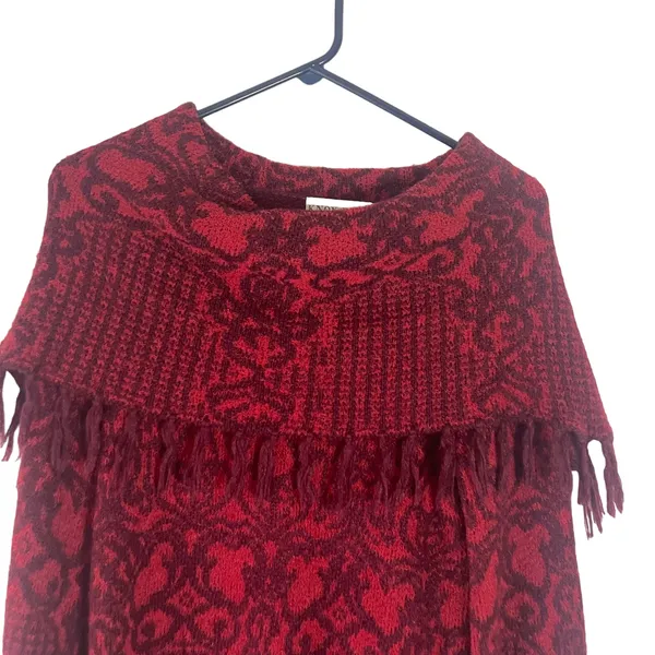 Knox Rose Women's Size‎ Small Red Damask Boho Peasant Long Sleeve Sweater - Image 3