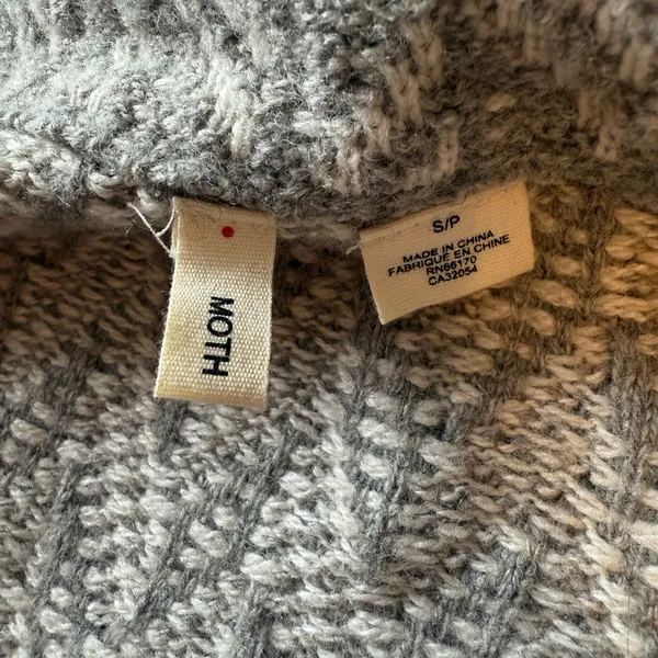Anthropologie Moth Wool Blend Belted Gray Patterned Cardigan W1244 Sz S - Image 3