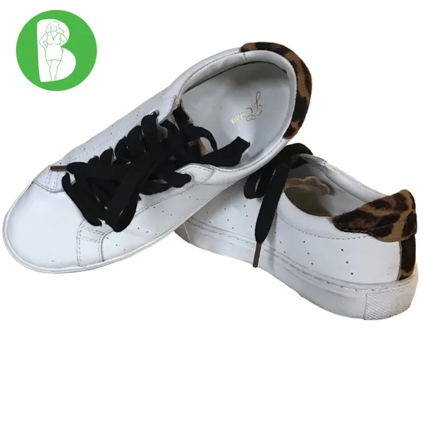J. Crew "Saturday Sneakers" White Leather & Animal Print Accent Sneakers (6.5) - Image 3
