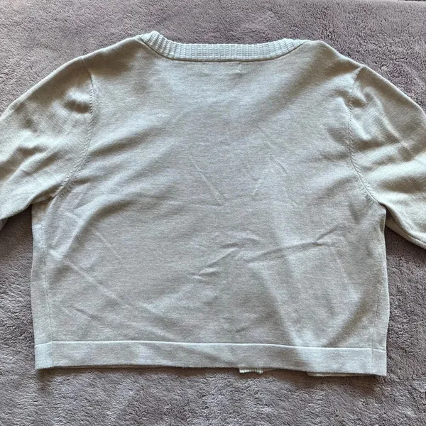 Calvin Klein Womens Beige Bell Sleeve Cropped Cardigan Sweater Size Large - Image 6