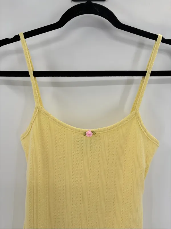 Edikted Yellow bohemian girly Ruffled Slip Dress with Pink Rose Accent size xs - Image 4