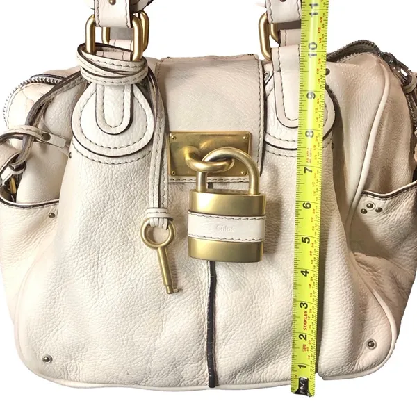 CHLOE PADDINGTON Leather Handbag Beige Cream Crossbody Strap Lock & Key - Image 12