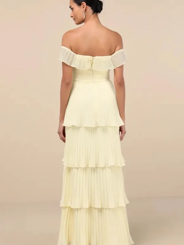 Lulus Always Remarkable Pale Yellow Off-the-Shoulder Maxi Dress - Image 2