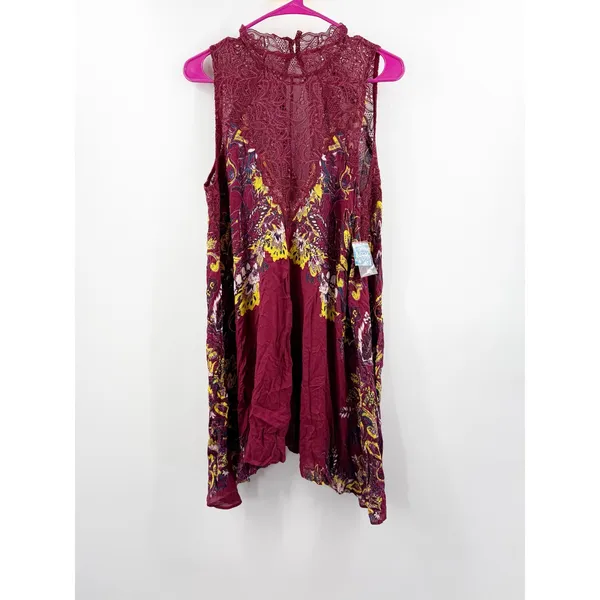 Free People Intimately Dress SZ Medium Marsha Lace Slip NWT Wine Floral Boho - Image 5