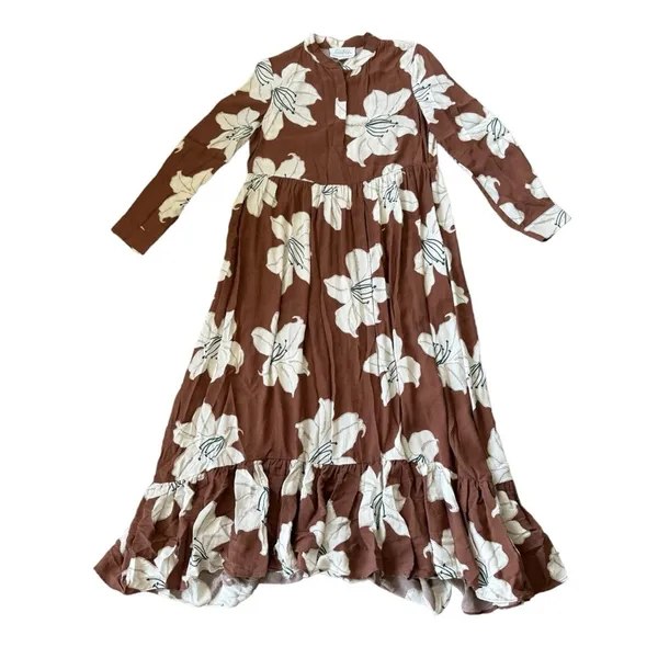 Anthropologie Brown Floral Maxi Dress - Image 3