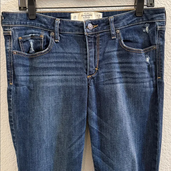 Abercrombie & Fitch Distressed Bootcut Jeans Blue Denim Size 10R 30x32 - Image 2