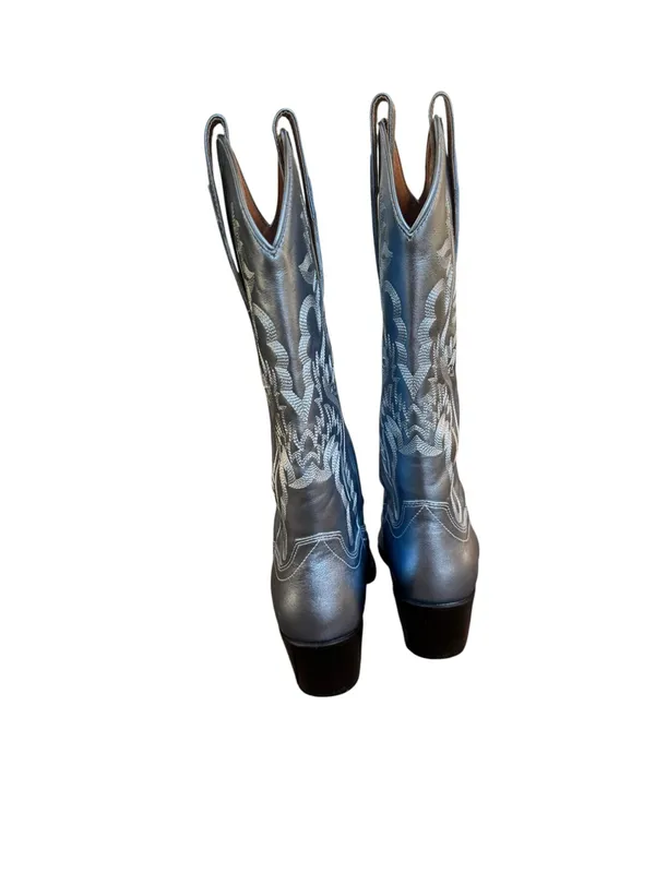 Jeffrey Campbell - Dagget in Light Blue Metallic Cowboy Boots 7 - Image 4