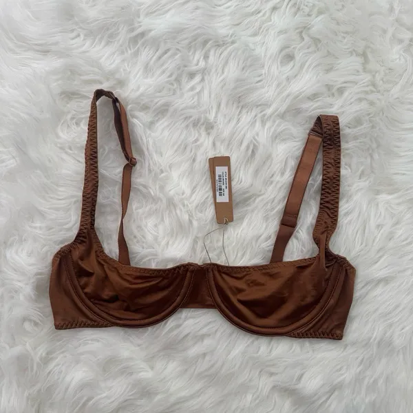 Skims Stretch Satin Unlined Underwire Scoop Bra Bronze Size 32B - Image 2