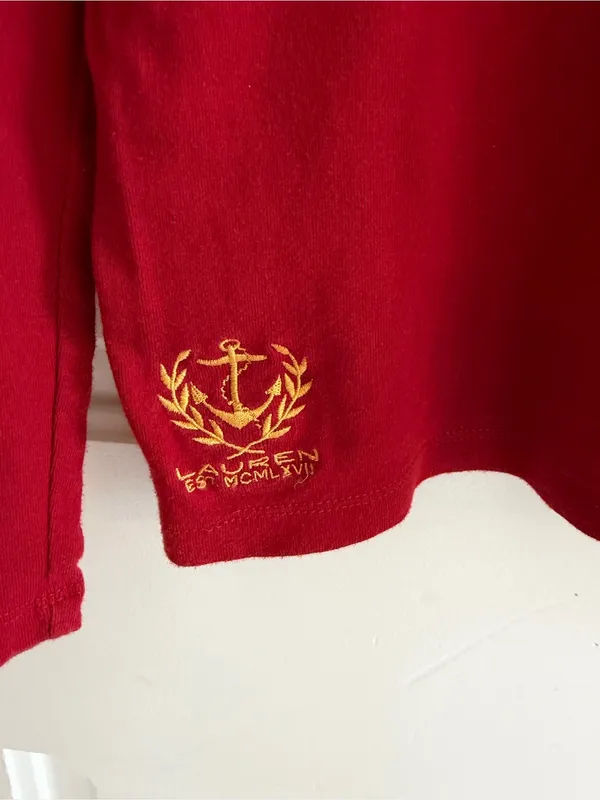 Lauren Ralph Lauren y2K Red Nautical Anchor Henley Long Sleeve Top Small - Image 2