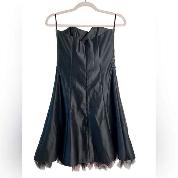 Vintage Gunne Sax Jessica McClintock Black Prom Mini Dress Ribbon Goth Retro Y2K - Image 2