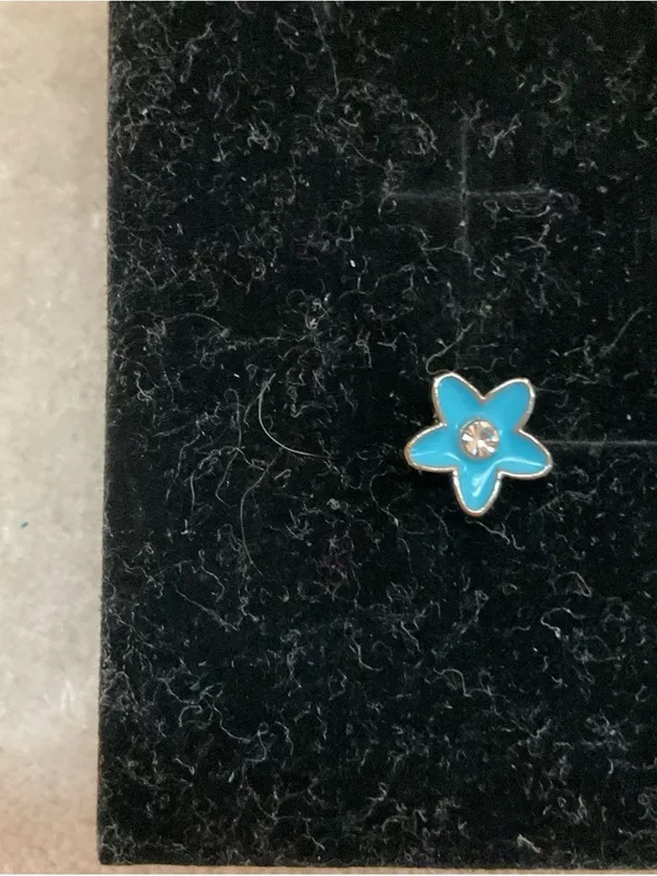 Blue Flower Stud Earrings - Small Floral Crystal Centers - Image 2