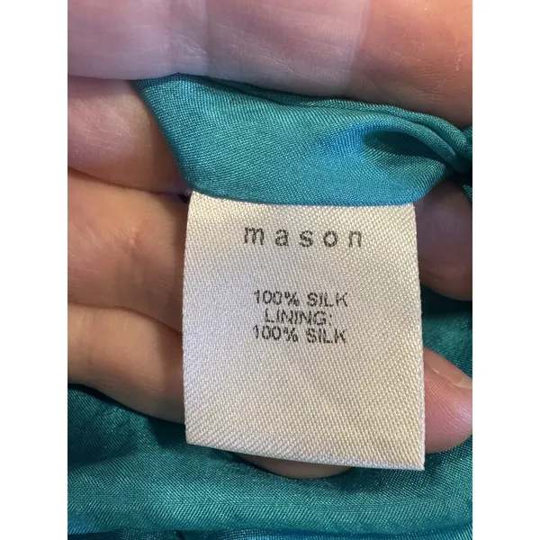 Michelle Mason Teal Midi Asymmetrical hem Silk Dress Size‎ 6 Sundress Wedding - Image 8