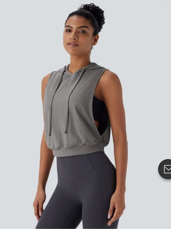 Halara medium Women's Heather Grey cropped Sleeveless Hooded Top - Image 7