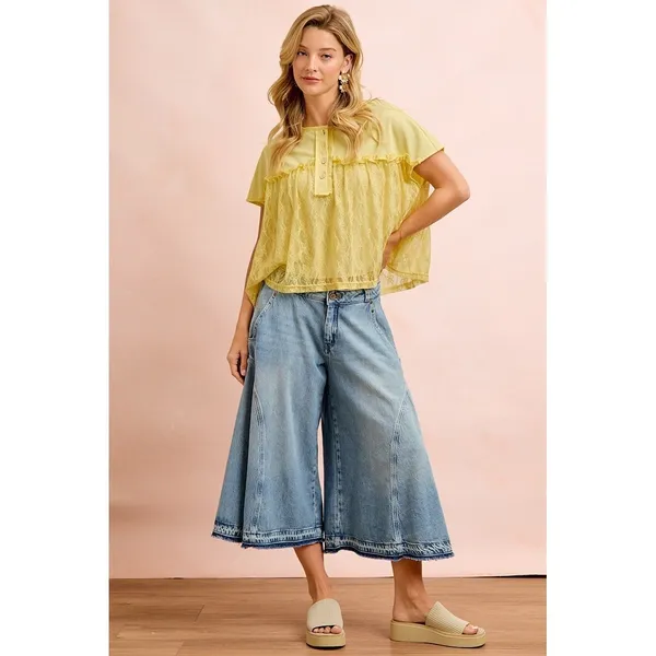 BiBi Solid Jersey With Lace Combo Ruffled Buttoned Top - Image 14