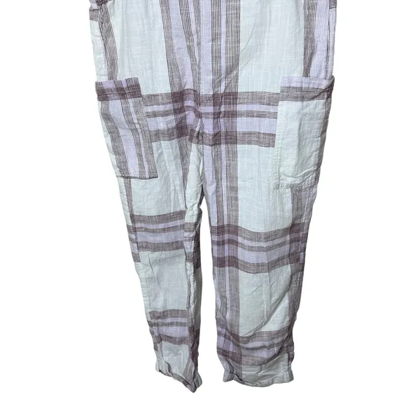 Aerie Womens Plaid Tie Shoulder Bib Overalls Purple White Size Small Relaxed - Image 3