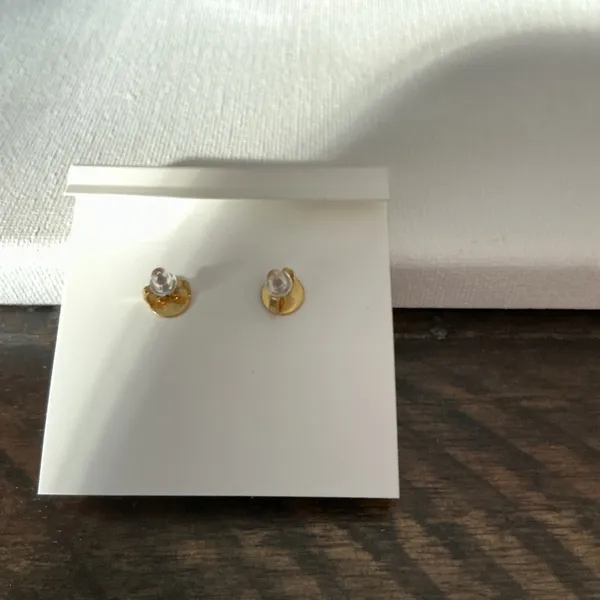 Tory Burch NWT Gold Logo Drop Earrings Clear Stone Dangle - Image 4