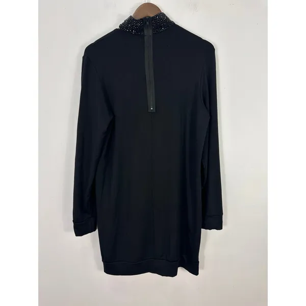 Bailey 44 Dress Women Large Black Embellished Mock Neck V-Neck Mini USA Luxe - Image 2