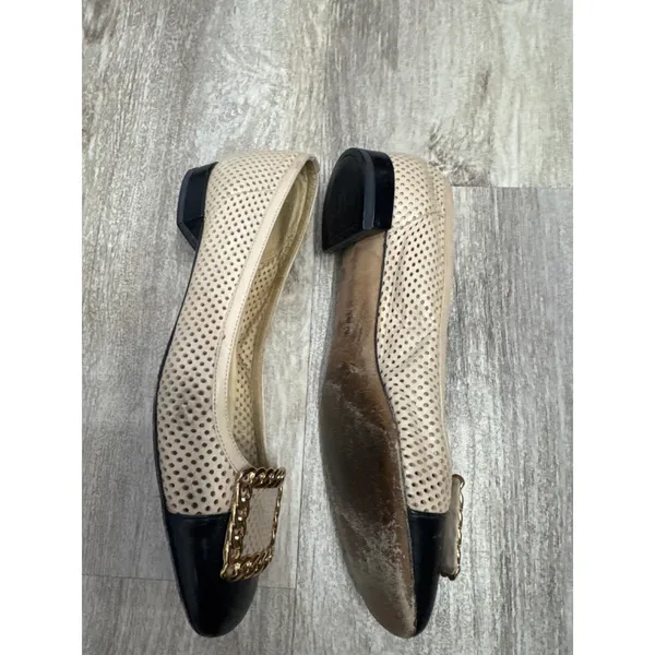 Stuart Weitzman Pan Nappa Chainolo flats Women Beige Black Gold Size‎ 8.5 - Image 3