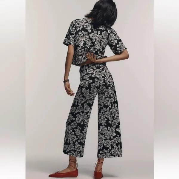 ANTHROPOLOGIE Maeve The Ettie High Rise Wide Leg Crop Pants Floral Size 27 NEW - Image 3
