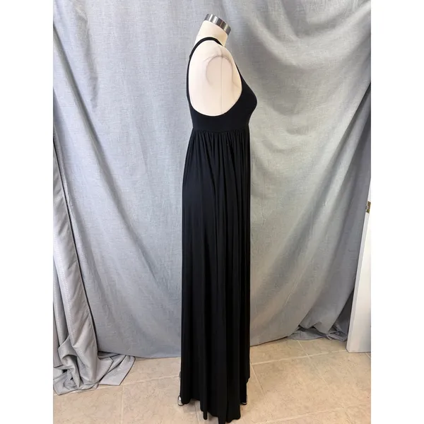 Rachel‎ Pally Black Jersey Racerback Maxi Dress High Neck Pleated Skirt S - Image 3
