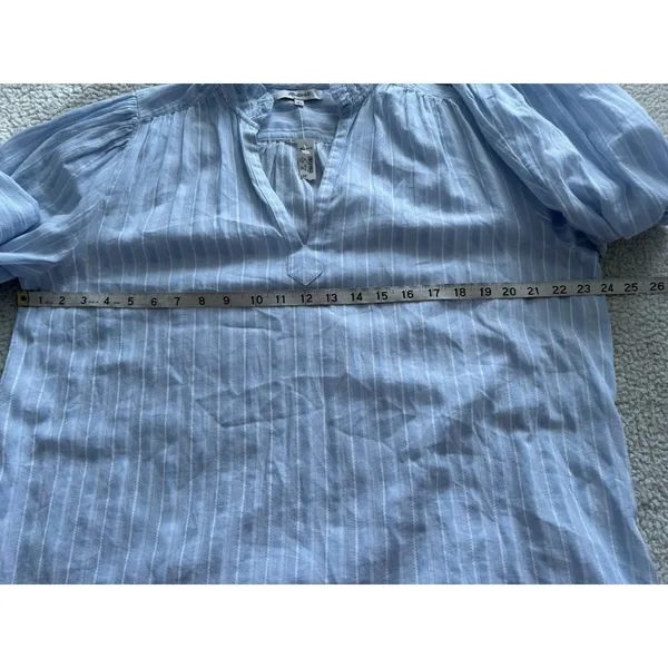 Madewell $98 Ruffled Popover Long Sleeve Top Stripe Blue Cotton Blouse Size M - Image 9