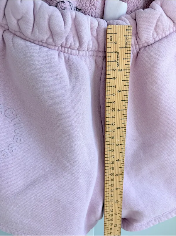 SET Active Pink French Terry Sweat Shorts Elastic Ruffle Waist Lounge USA S - Image 2