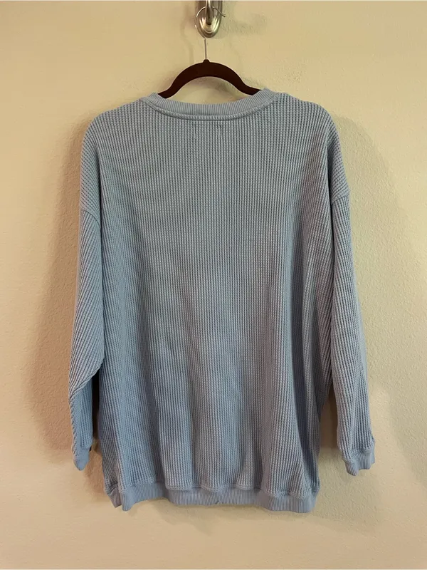 Aerie Blue Waffle Crewneck Oversized Pullover Sweatshirt Size Small - Image 6