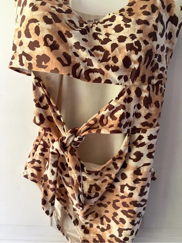aerie Leopard Print Cutout One-Piece Swimsuit - Brown/Tan Sz L - Image 6
