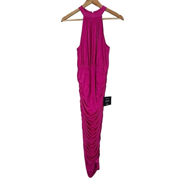 NWT Lulus Always Remarkable Fuchsia Pink Ruched Halter Midi Dress Glam Size XS - Image 3