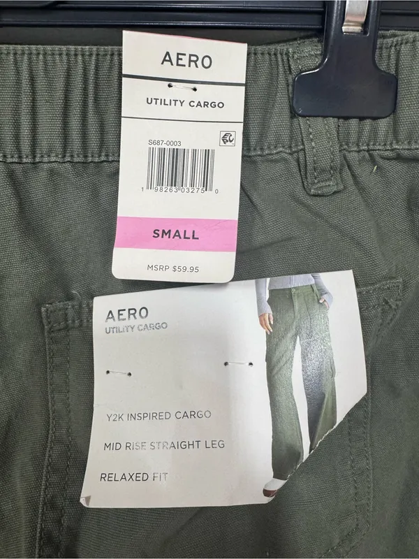 Aeropostale Y2K Mid Rise Cargo Pants Straight Leg Green Small Baggy New - Image 2