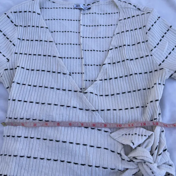 ZARA Striped Wrap Dress in White‎ and Black - Image 2