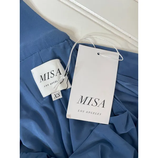 NWT MISA Los Angeles Blue Jersey Knit Sleeveless Cocktail Mini Dress Draped XS - Image 6